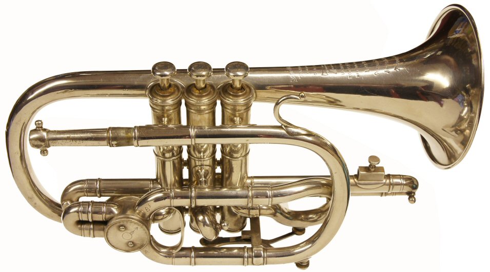 Boosey Acme model Cornet in Bb/A. C1920. Engraved on bell Class A, Acme model, Light valve, 108489. Restored to good playing order. Instrument only. Price £450.00