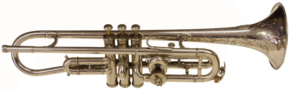 Higham Trumpet-Cornet in Bb/A C1925. Good condition. Rotary change to A. Not in good playing order due to worn valves. Cornet mouthpiece receiver. Case included. 
