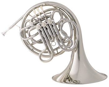 Conn French Horns 9D French Horn. "Conn CONNstellation French Horn‚ in F/Bb‚ .468" (11.89mm) bore‚ 12-1/4" (311mm) medium throat bell‚ all nickel silver‚ tapered rotors and bearings‚ fully mechanical change valve‚ adjustable levers‚ lacquer finish‚ 7BW mouthpiece‚ deluxe hardshell case"